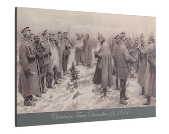 Tregua de Navidad, 24 de diciembre de 1914. Soldados británicos y alemanes cogidos del brazo intercambiando sus cascos... Lienzo mate, estirado, 0,75&quot;