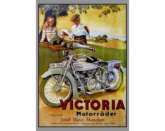 1920s Victoria Motorcycle Advertisement Poster – German Vintage
