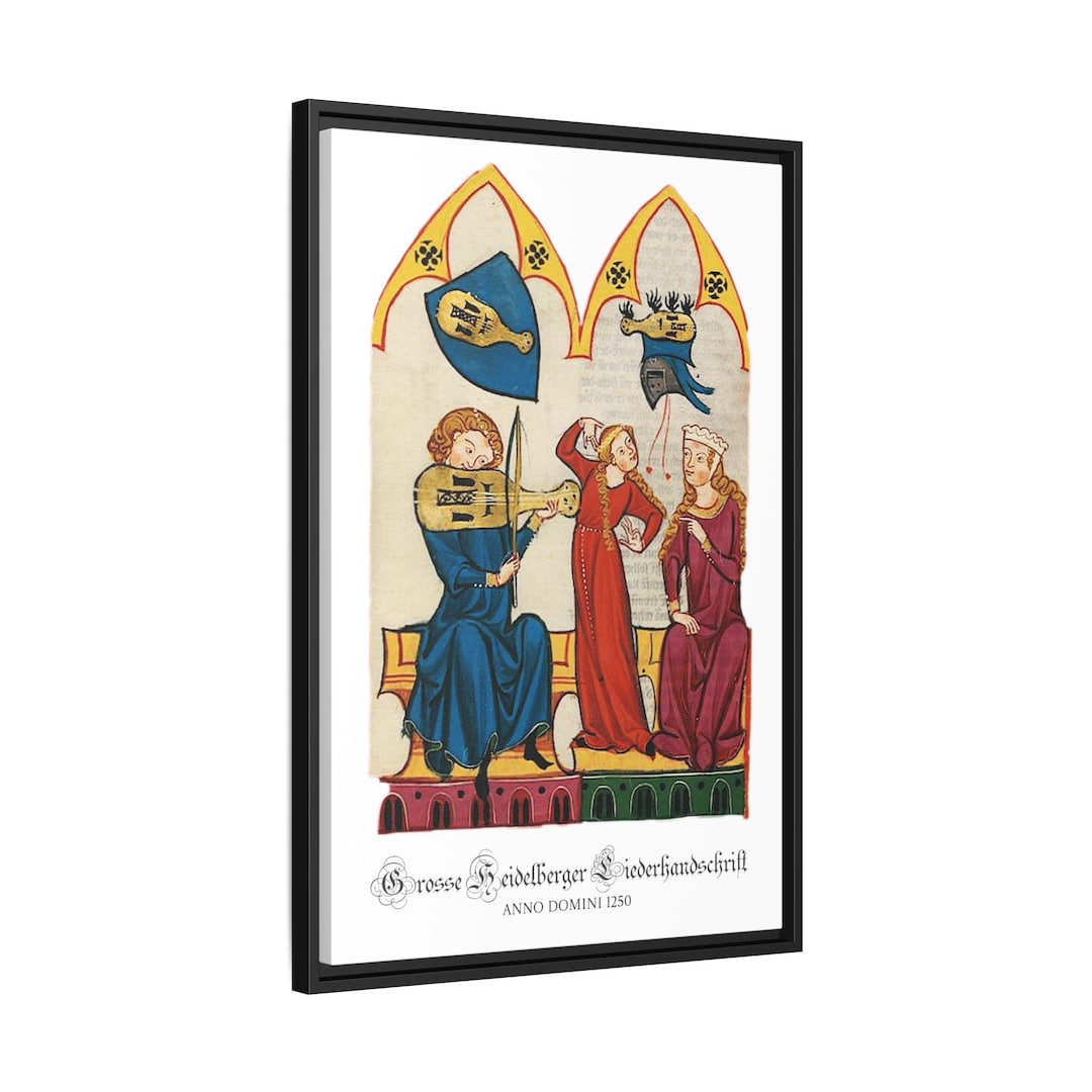 Medieval Musicians Framed Canvas Art: Codex Manesse Historic Art