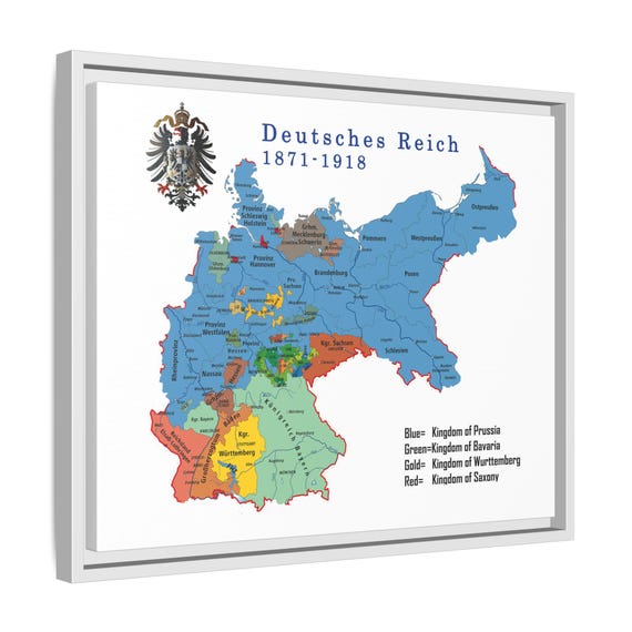 1871年から1918年までのドイツの地図（額入りキャンバス） - Etsy 日本