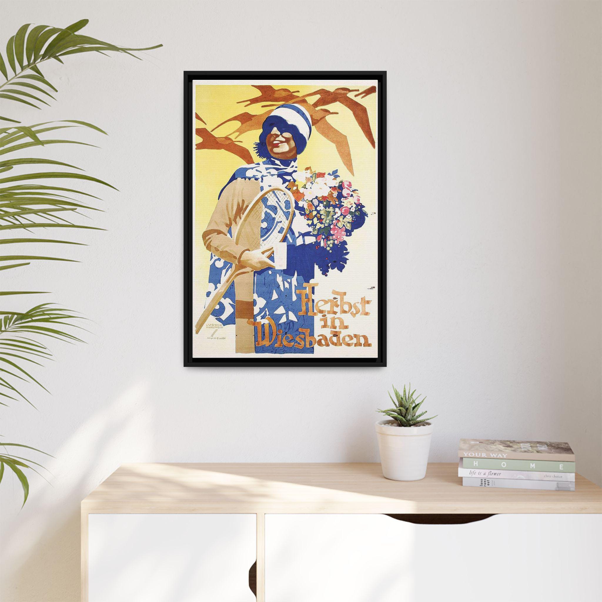 Krainz humanic 1950年ドイツ製リトグラフポスター Herbst in Wiesbaden Framed Canvas | 1920s Ludwig Hohlwein - Etsy