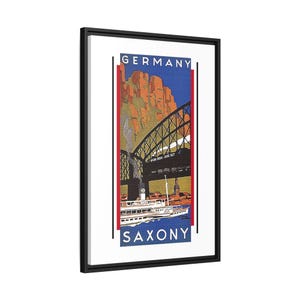Vintage Saxony Germany Travel Poster: Framed Canvas Wall Art