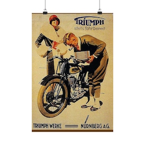 Triumph Werke Nürnberg... Cartel de papel mate.. Anuncio de motocicleta de la década de 1920