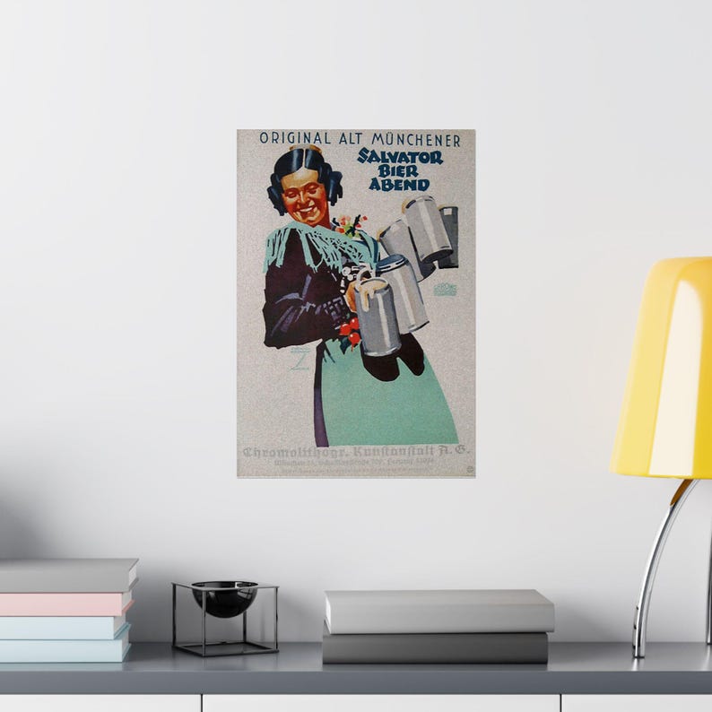 Póster vintage de cerveza bávara: anuncio de Ludwig Hohlwein, acabado mate imagen 8