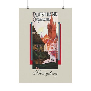 Vista de Königsberg, Ostpreussen... Póster en papel mate... imagen de la iglesia del castillo de los Caballeros Teutónicos y la ribera del río en la capital de Prusia Oriental