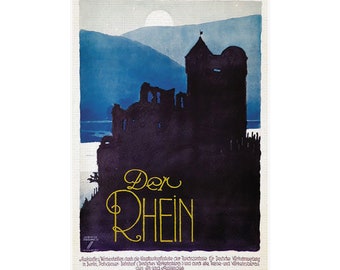 Der Rhein, Rhine Castle Watercolor... Matte Paper Poster