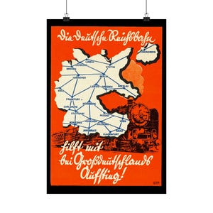 Mapa da Alemanha do Deutsche Reichsbahn Vintage, pôster vertical fosco para entusiastas de ferrovias, arte de parede de qualidade de arquivo, decoração de viagem histórica,
