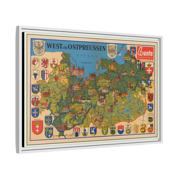 1937年 東プロイセンと西プロイセンの額入りキャンバス地図 - Etsy 日本