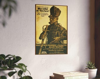 Vintage German Military Poster, Freikorps Lützow Print, WWI Era