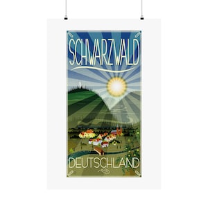 Schwarzwald, sol sobre el valle... Póster de papel mate... Imagen turística vintage de la Selva Negra