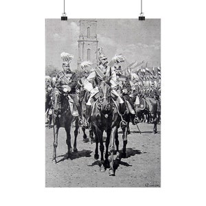 Parata del Kaiser Guglielmo II a Potsdam...Poster su carta opaca...l'imperatore tedesco a cavallo che passa in rassegna le guardie reali