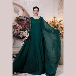 Custom Green Chiffon Anarkali Dress: 2-Piece Suit