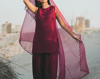 Silk Farshi Salwar Kameez Suit: Pakistani Organza Dupatta Dress