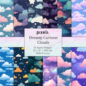 Dreamy Cartoon Clouds - seamless pattern digital paper commercial use digital download high quality