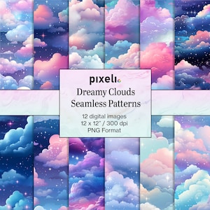 Dreamy Clouds - seamless pattern digital paper commercial use digital download high quality