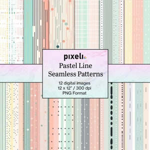 Pastel Line Seamless Patterns - 12 digital seamless patterns digital paper digital download commercial use pastel colours simple lines