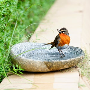 Handcrafted Natural River stone Bird Bath for Balcony, Patio, Garden or Yard, RiverStone Bird Bath, Natural River Stone Bowl Polished Inside