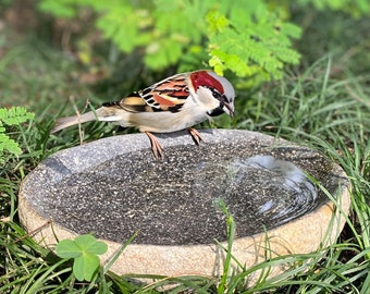 Handcrafted Natural River stone Bird Bath for Balcony, Patio, Natural River Stone Bowl Polished Inside, Garden or Yard, RiverStone Bird Bath