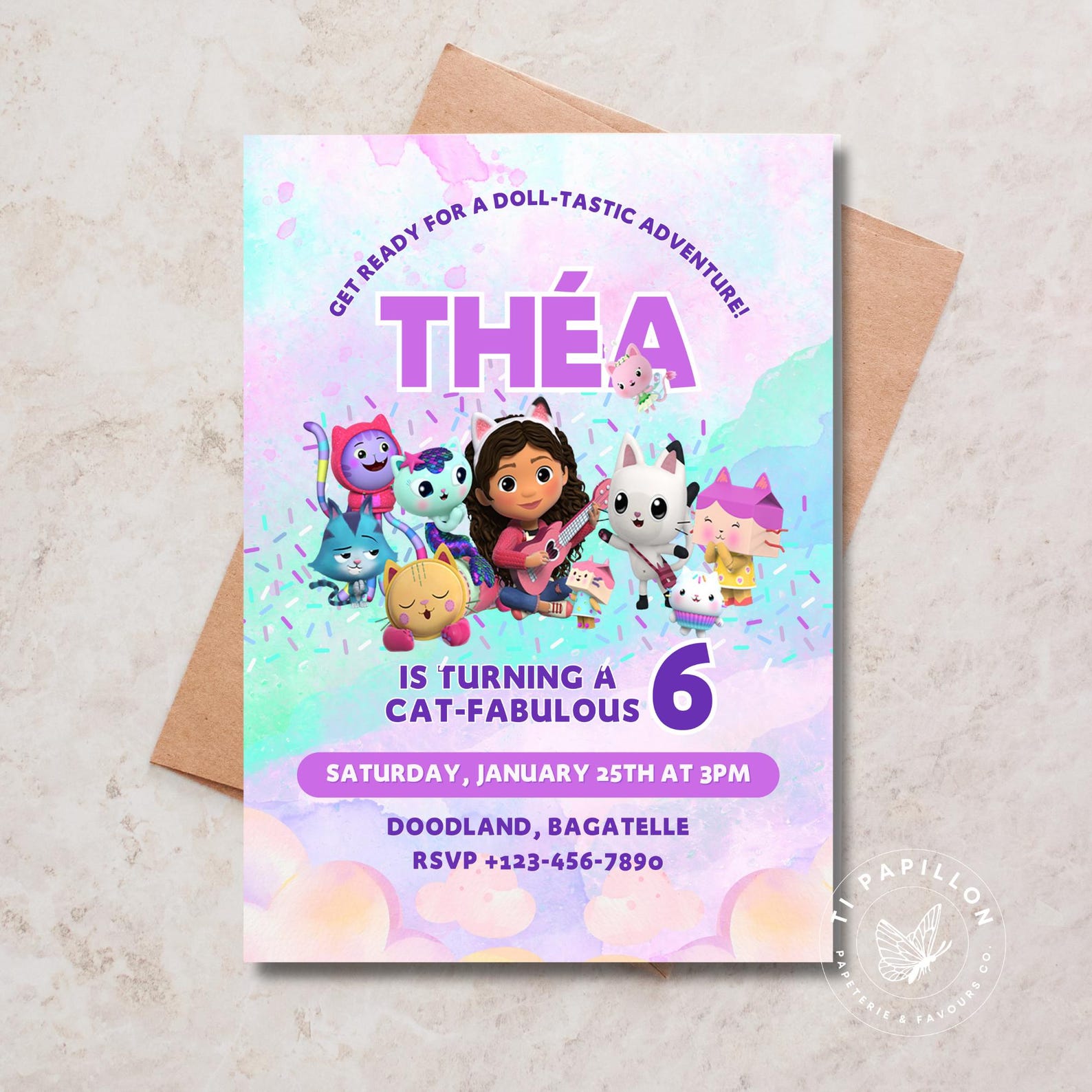 Gabby Dollhouse Invitation, Editable Invitation Template, Gabby