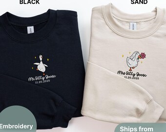 Custom Married Couple Matching Sweatshirt, Funny Mrs. and Mr. Silly Goose Sweater, Cute Newlyweds Crewneck Gift