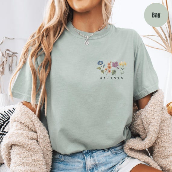 Custom Birth Flower Shirt, Comfort Colors Mom's Garden Tee with Initials, Mother's Day Gift