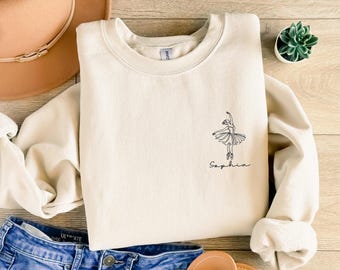 Personalized Embroidered Ballerina Sweatshirt, Custom Name Ballet Sweater, Dance Teacher Gift, Gift for Dancer