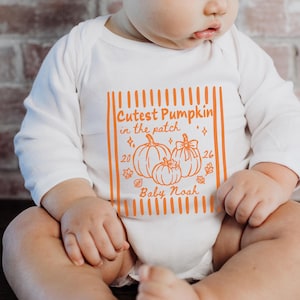Personalized Cutest Pumpkin Infant Bodysuit, Custom Name Fall Baby Onesie, Pumpkin Baby Shower Gift