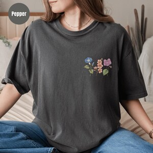 Custom Birth Flower Shirt, Comfort Colors Mom's Garden Tee with Initials, Mother's Day Gift Pepper