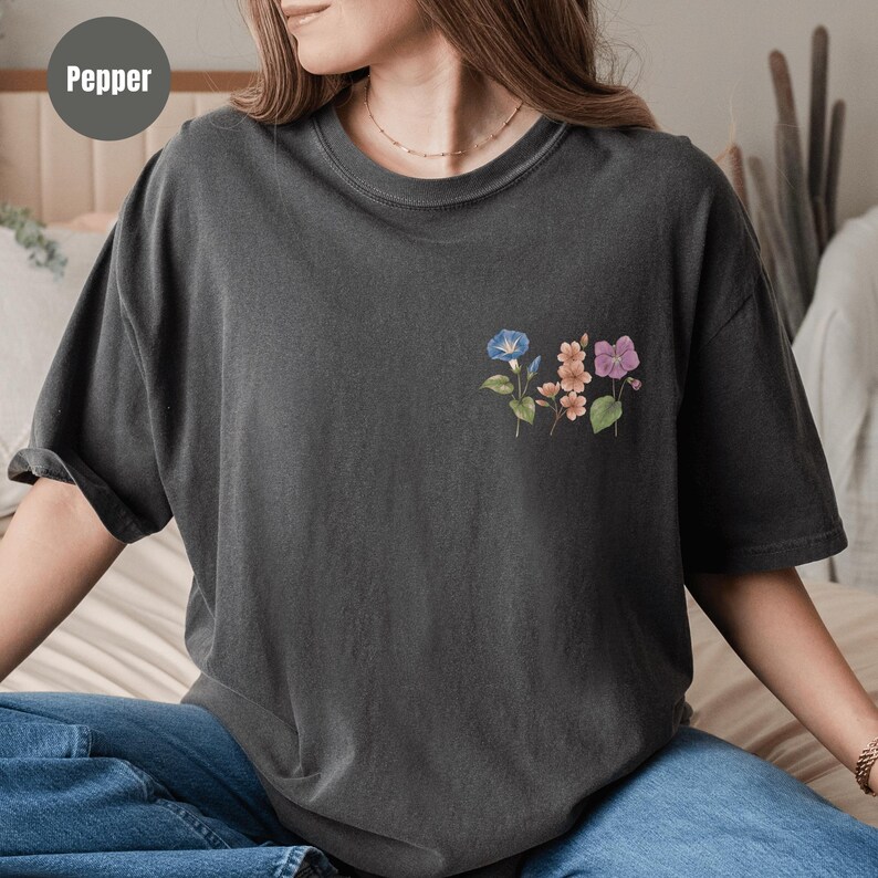 Custom Birth Flower Shirt, Comfort Colors Mom's Garden Tee with Initials, Mother's Day Gift Pepper