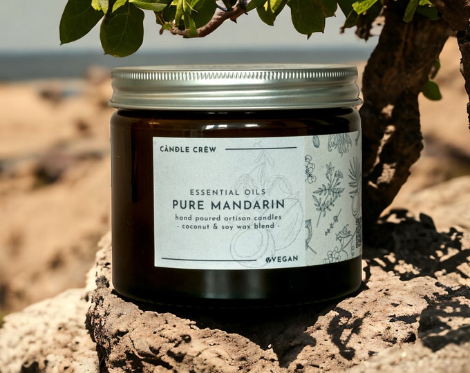 PURE Mandarin - Essential Oil Soy / Coconut Wax Blend Candle - Vegan & Eco Friendly Hand Poured Aromatherapy Candles...