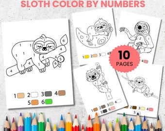 Sloth Color by Numbers, Kids Activity Book (PDF)