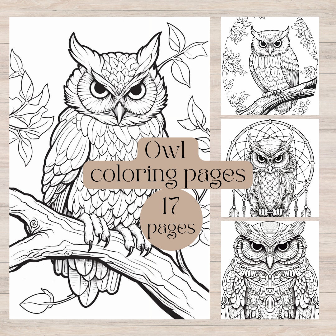 Owl Coloring Pages for Kids & Adults, Intricate Designs (Digital Download)