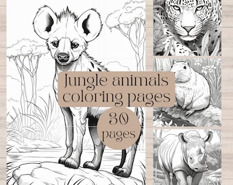 Animals Coloring Pages for Kids, Jungle Animals Coloring Book, Safari Animals Coloring, Printable Coloring Sheets, Kids Coloring Pages