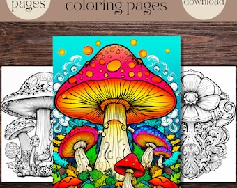 Disegni da colorare psichedelici con funghi, arte psichedelica per adulti (PDF stampabile)