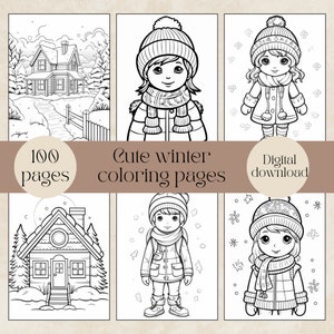 Cute winter coloring pages for kids, holiday coloring, winter activity for kids