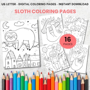 Sloth Coloring Pages for Kids, Adorable Animal Coloring, Kids Coloring Pages, Prinatble Coloring for Kids, Sloth Coloring Book