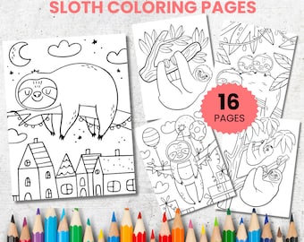 Faultier Malvorlagen für Kinder, 16 bezaubernde Tiere Designs (PDF Pattern)