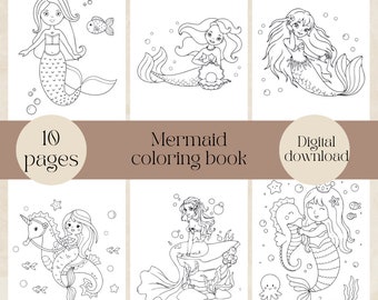 Mermaid coloring pages for kids, mermaid coloring book for kids, printable coloring