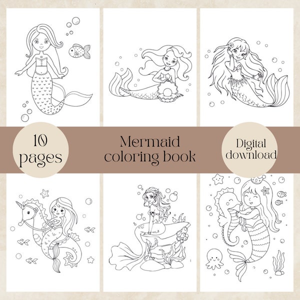 Mermaid coloring pages for kids, mermaid coloring book for kids, printable coloring
