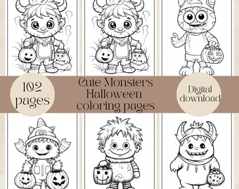 Niedliche Monster Halloween Malseiten, für Kinder