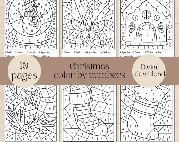 Christmas Color by Number, Christmas Coloring Pages, Christmas Activity ...