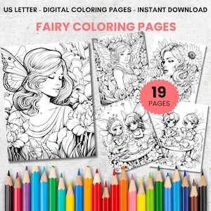 Fairy Coloring Pages for Kids and Adults, Fantasy Coloring, Fairy Coloring Book for Kids and Adults, Printable Coloring