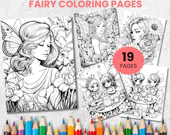 Fairy Coloring Pages for Kids & Adults, Fantasy Art (PDF Pattern)