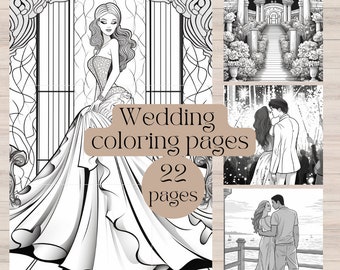 Wedding Coloring Book for Adults, 22 Printable Pages (Digital Download)