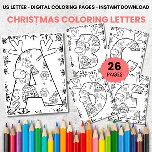 Christmas Coloring Pages for Kids with Alphabet, Holiday Activity for Kids, Printable Coloring Pages, Coloring Book