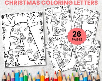 Christmas Alphabet Coloring Pages, Holiday Kids Activity (PDF)