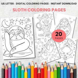 Cute Sloth Coloring Pages for Kids, 20 Printable Coloring Pages, Animal Coloring for Kids, Printable Kids Coloring Pages, Sloth Coloring