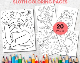 Cute Sloth Coloring Pages for Kids, 20 Printable Designs (Digital Download)