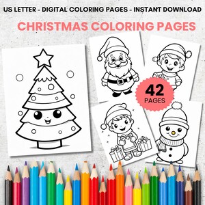 42 Christmas Coloring Pages for Kids, Christmas Coloring Sheets, Printable Christmas Coloring book, Holiday Coloring, Kids Coloring