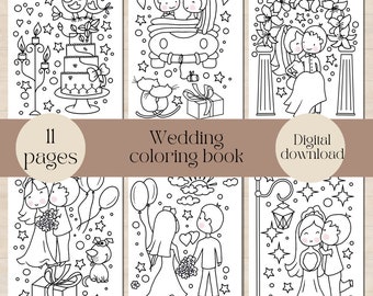 Libro da colorare per bambini sul tema del matrimonio, attività da tavolo per bambini (PDF stampabile)